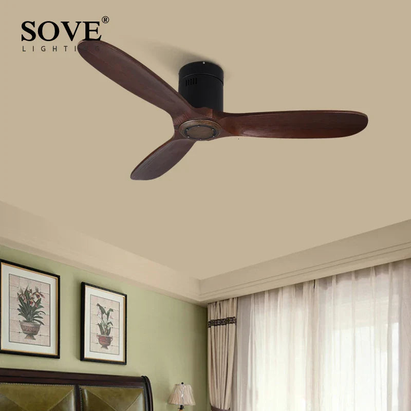 48" Brown Wood Ceiling Fan with Light, Remote Control, Vintage Retro Style