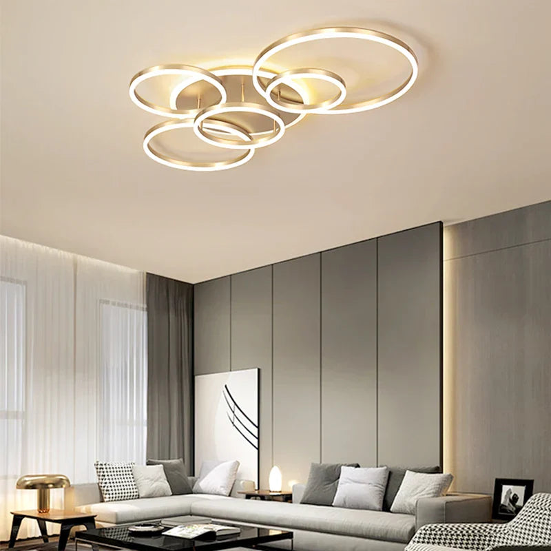 Modern LED Chandelier Lightings Gold Black Dimmable Indoor Lamps