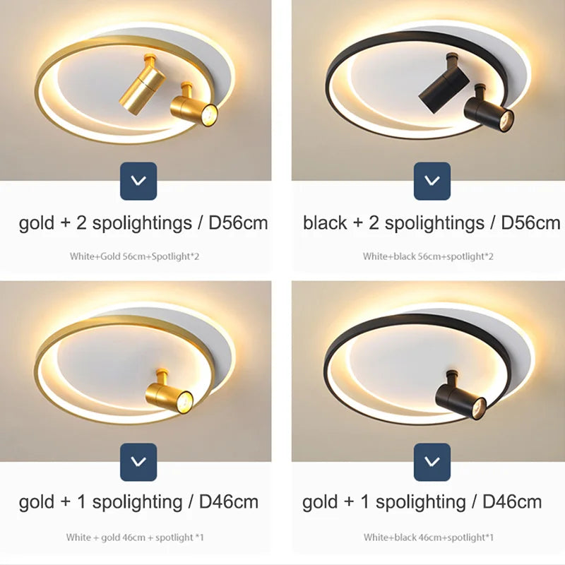 Dimmable LED Ceiling Lights with Remote Control, Modern Gold/Black Spotlights