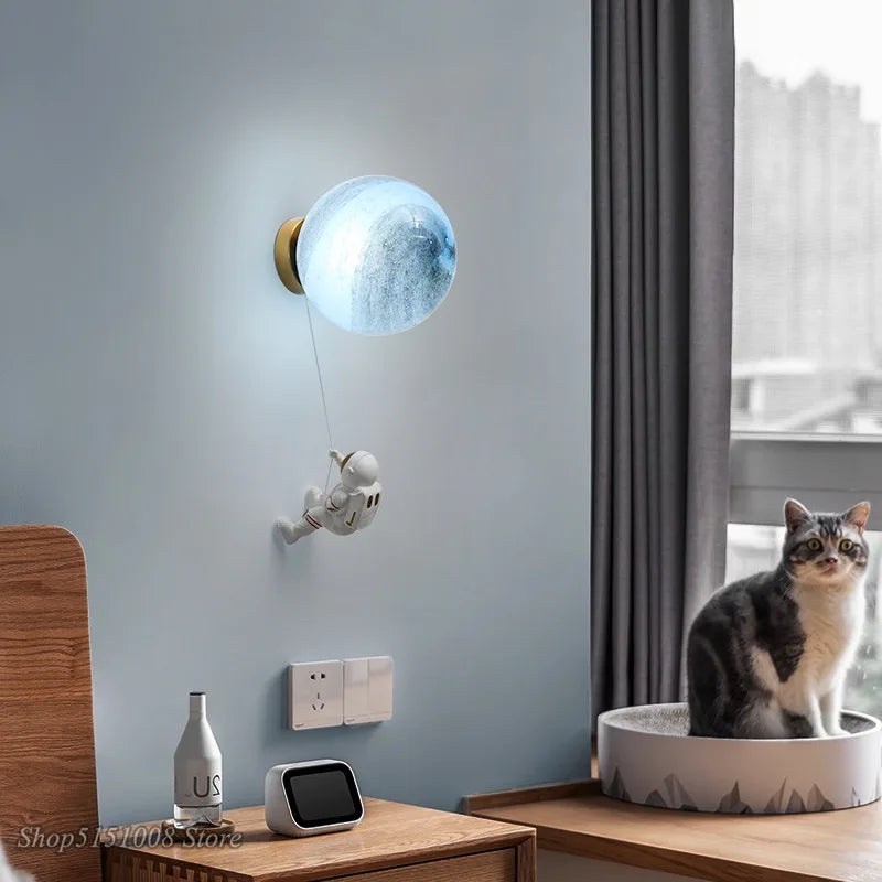 Astronaut Moon Wall Lamp: Creative 3D Printing Light for Kids' Bedroom.