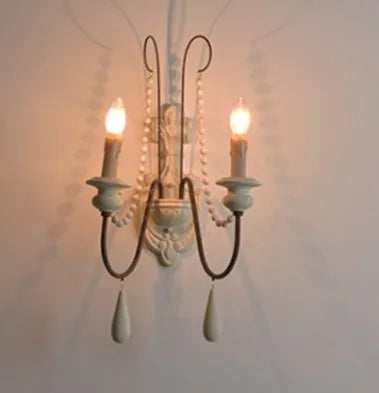 Vintage Wood Bead Wall Sconce Farmhouse Lighting
