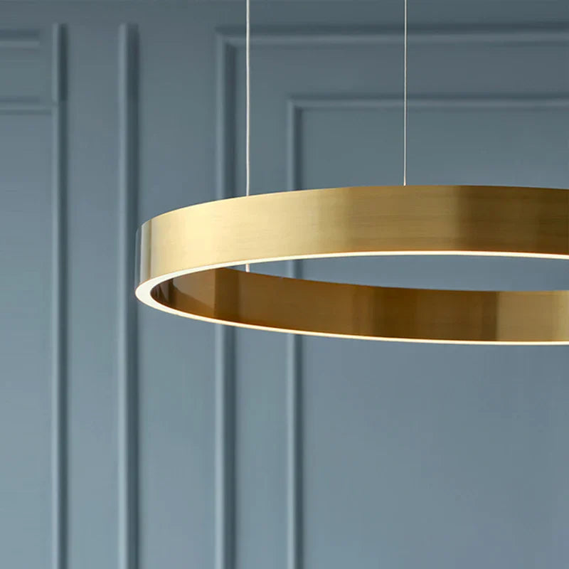 LED Chandelier: Round Rings Pattern, Gold, Modern Design for Living, Dining, Bedroom, Kitchen.