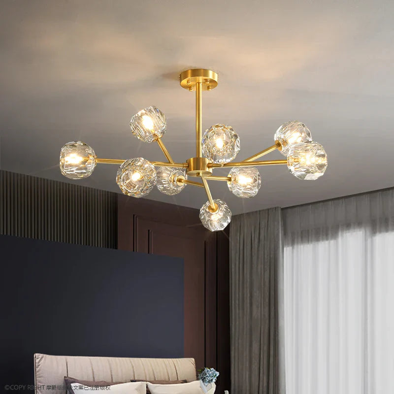 Modern Golden Crystal Chandelier for Living Room, Dining, Bedroom - Luxury Molecular Ceiling Pendant Lamp