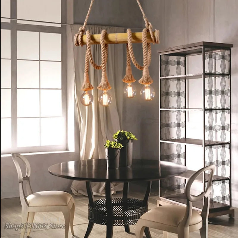 Bamboo Pendant Lights: Vintage Loft Lighting Fixtures for Kitchen, Cafe, Bar.