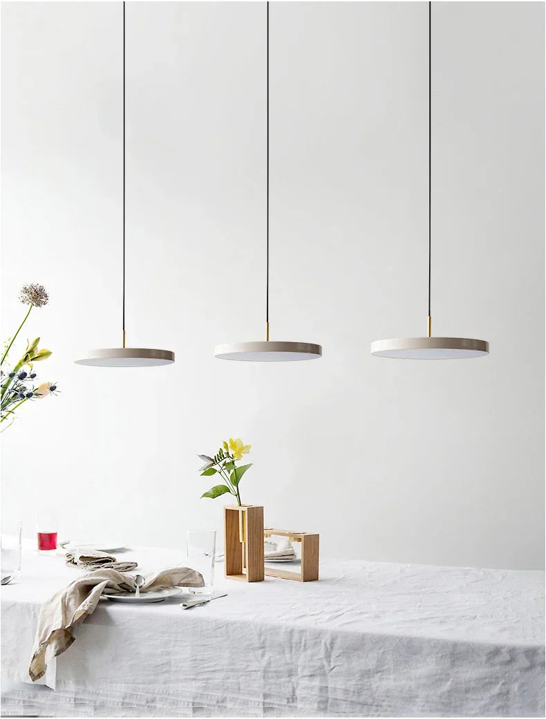 Nordic Round Metal LED Pendant Lights for Kitchen Island Ceiling - Black/White/Blue