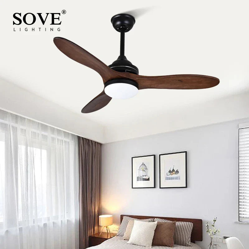 Black Wood Industrial Ceiling Fan Remote Control DC 220v
