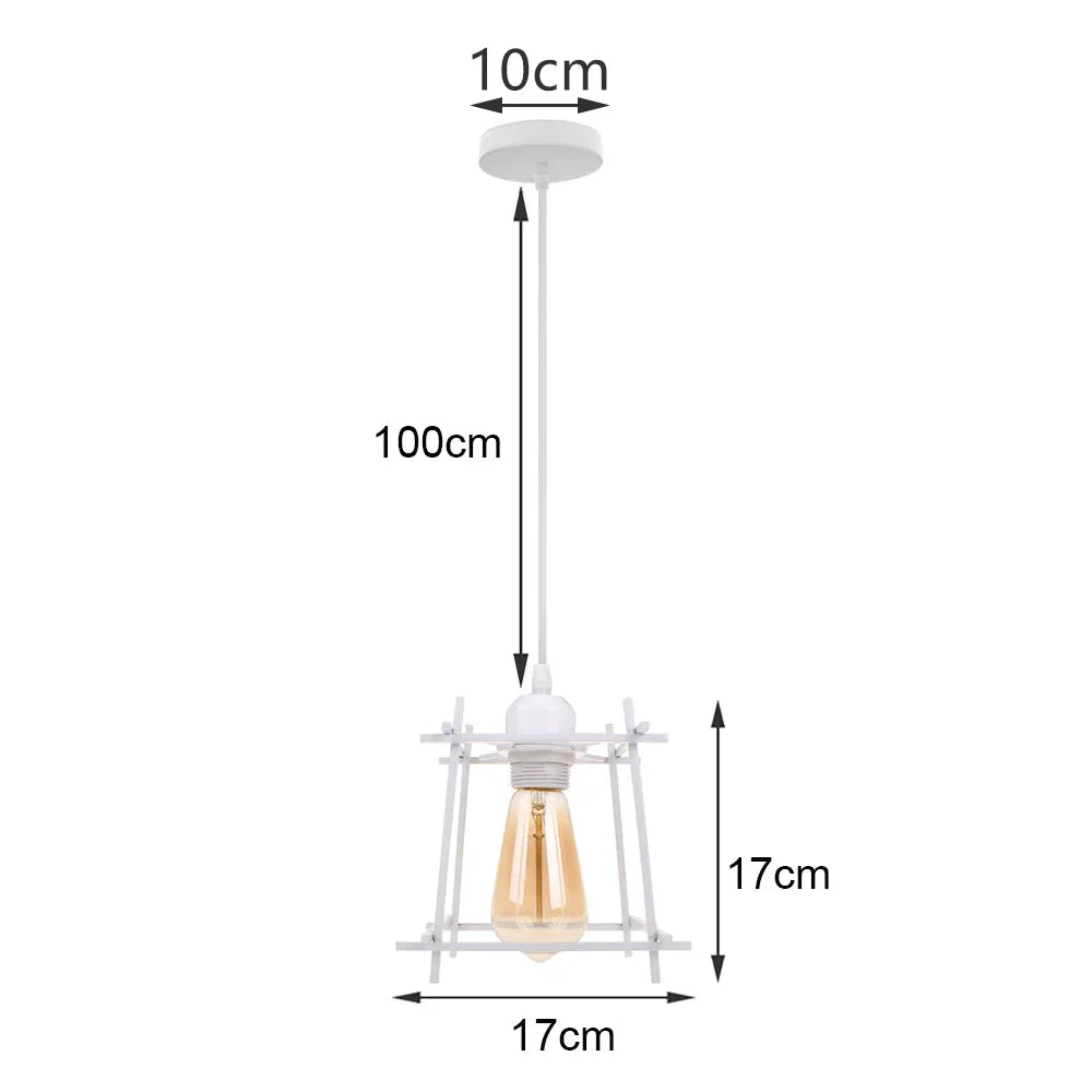 White Cage Industrial Pendant Light Fixture - Modern Loft Hanging Lamp