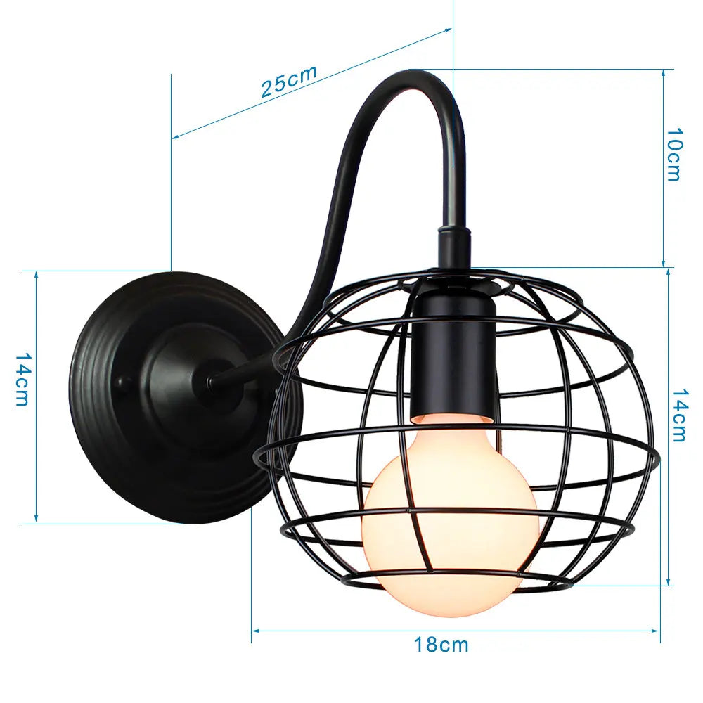 Black Cage Guard Wall Sconce LED Lamp Indoor Retro Lighting Fixture