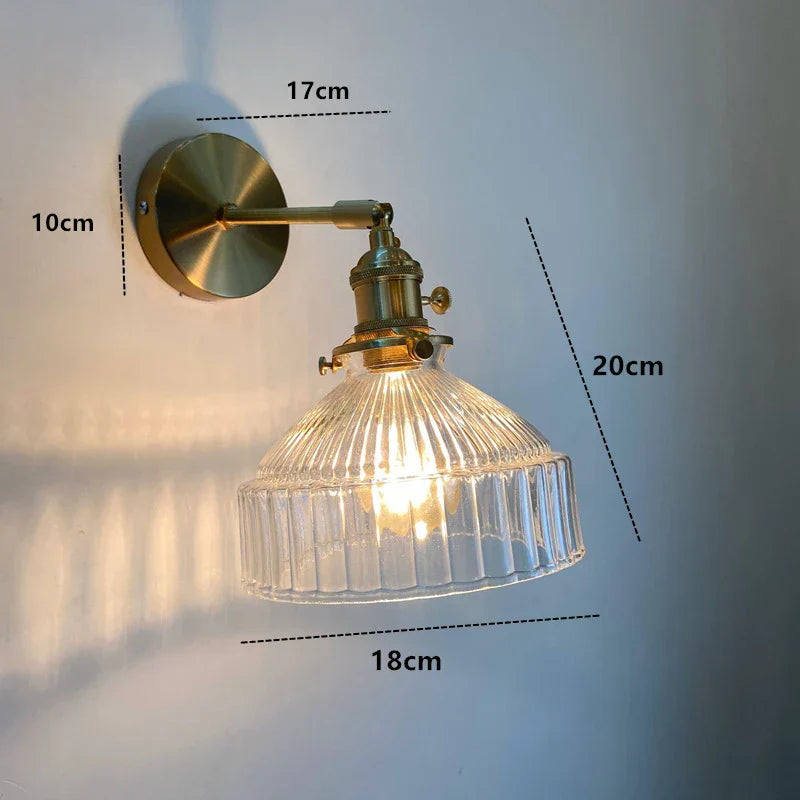 Nordic Glass Wall Lamp Rotatable Brass Bedside Sconce Light Fixture by Afralia™