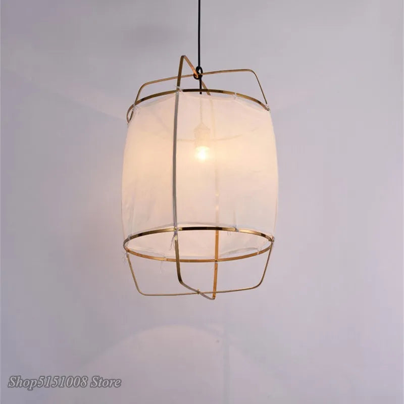 Bamboo Linen Pendant Light Fixture for Restaurant and Clothing Store
