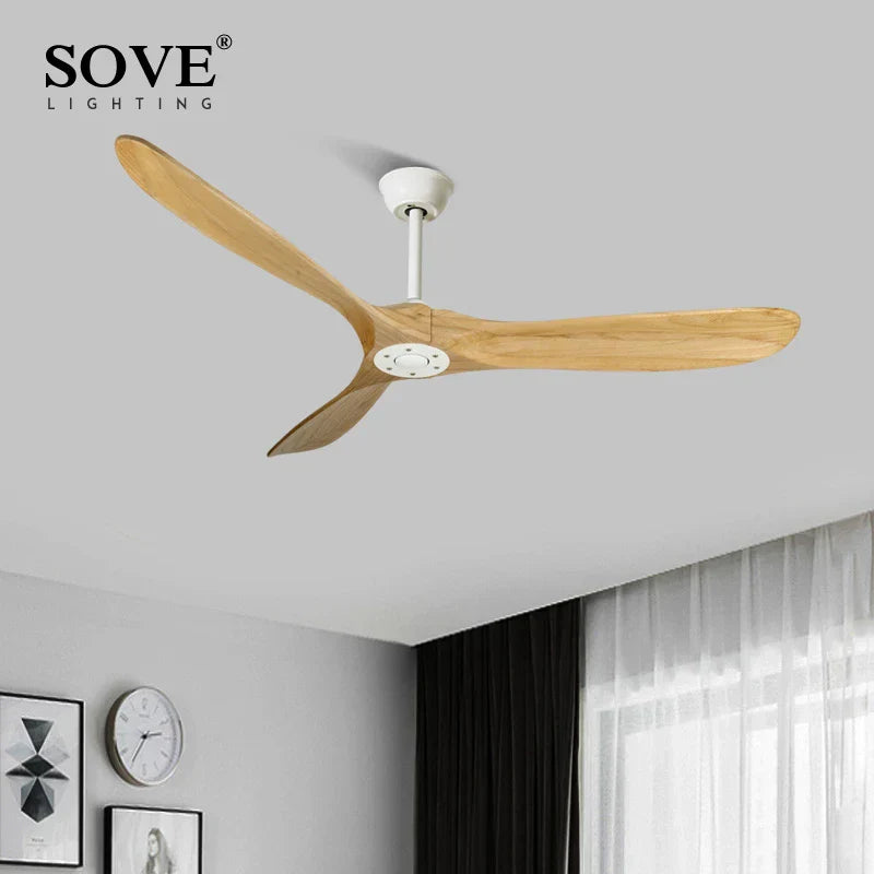 60" Solid Wood DC Ceiling Fan with Remote Control