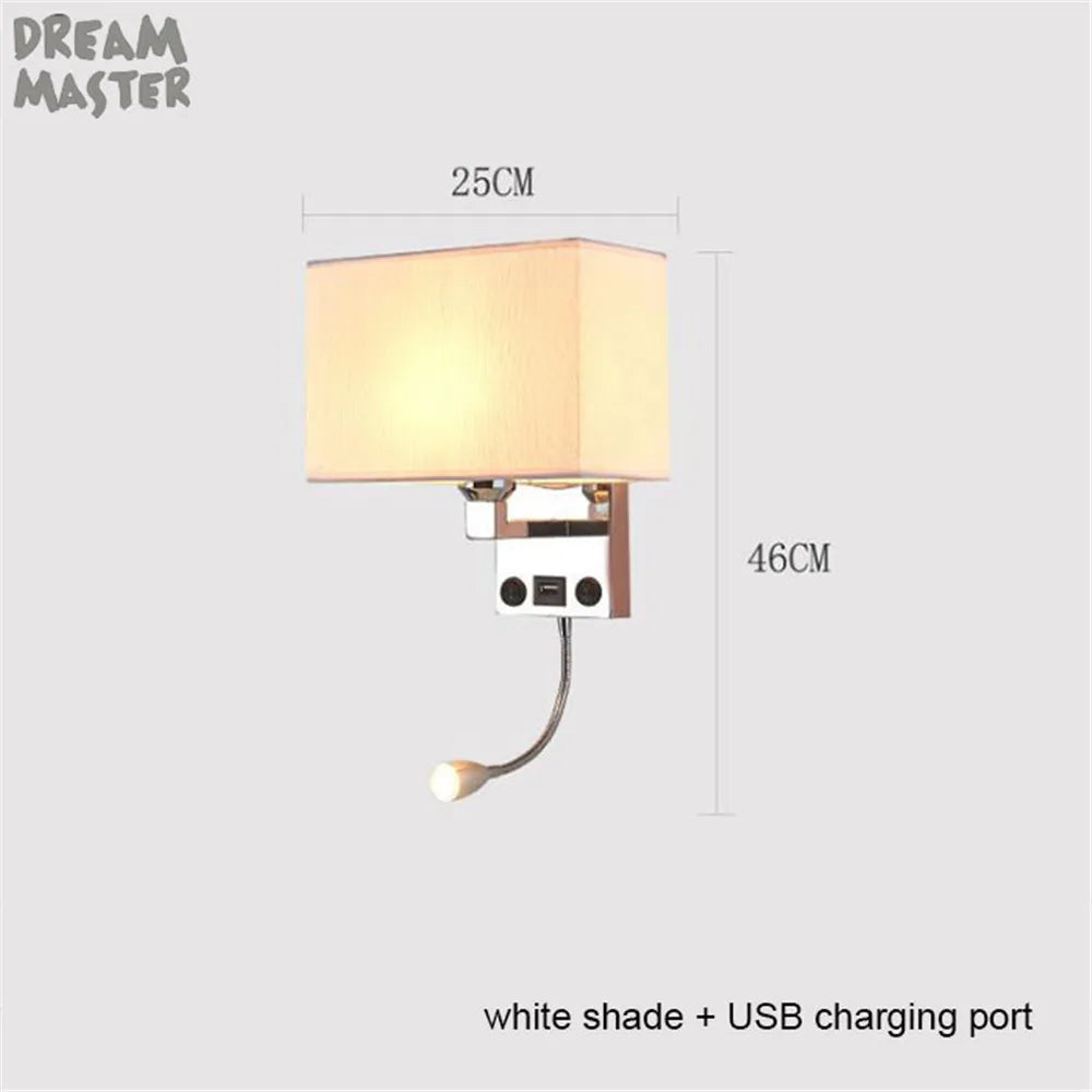 Fabric Shade Wall Light with LED Reading Lamp and Dual Switches