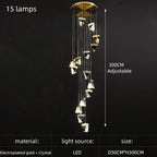 Crystal Square Rhombic LED Chandelier for Duplex Villa Living Room & Restaurant