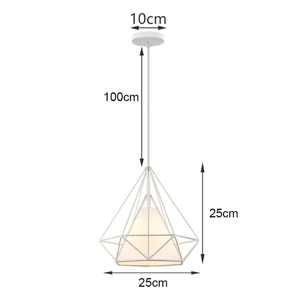 White Cage Industrial Pendant Light Fixture - Modern Loft Hanging Lamp