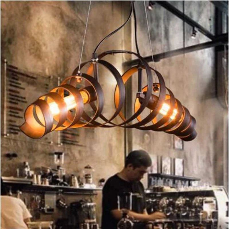 Spiral Metal Pendant Light: Retro Rustic Kitchen Ceiling Suspension Bar Lamp