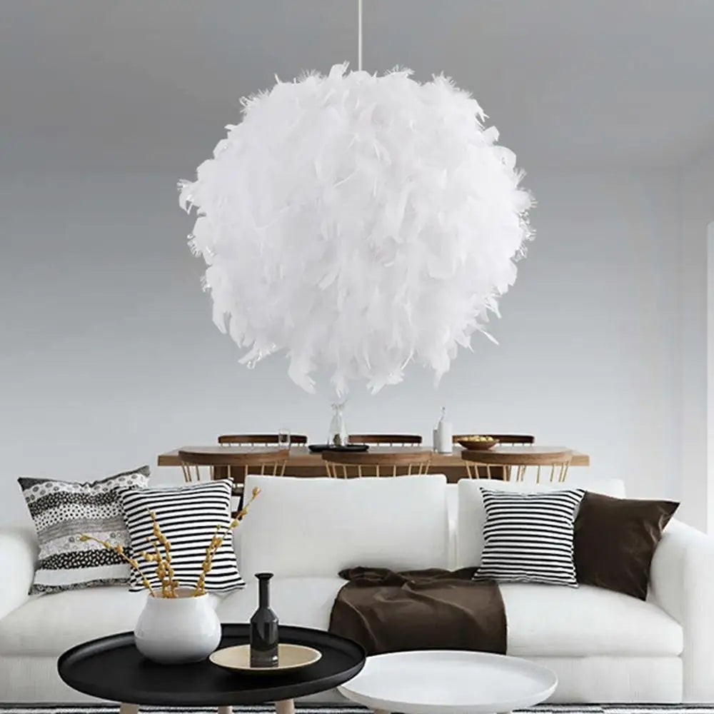 White Feather Pendant Light: Modern Fluffy Shade for Bedroom and Study Room