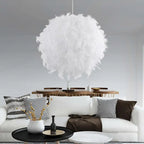 White Feather Pendant Light: Modern Fluffy Shade for Bedroom and Study Room