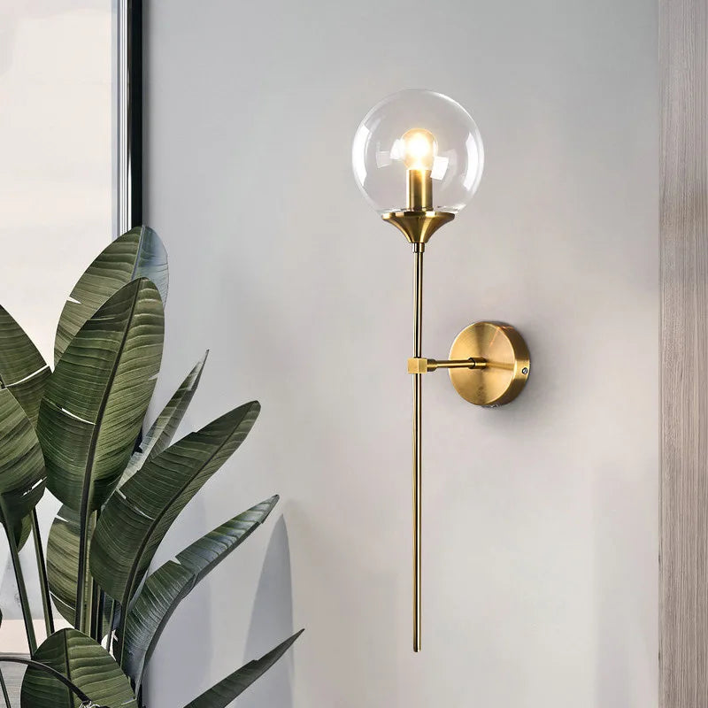 Gold Glass Ball Wall Lamp for Living Room Decor