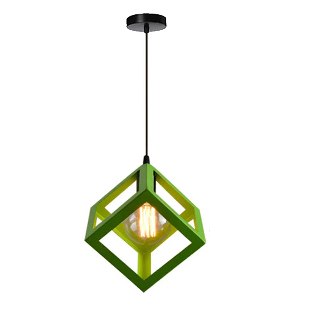 Geometric Cube Pendant Lights Trio Metal Shades Square Ceiling Lamps