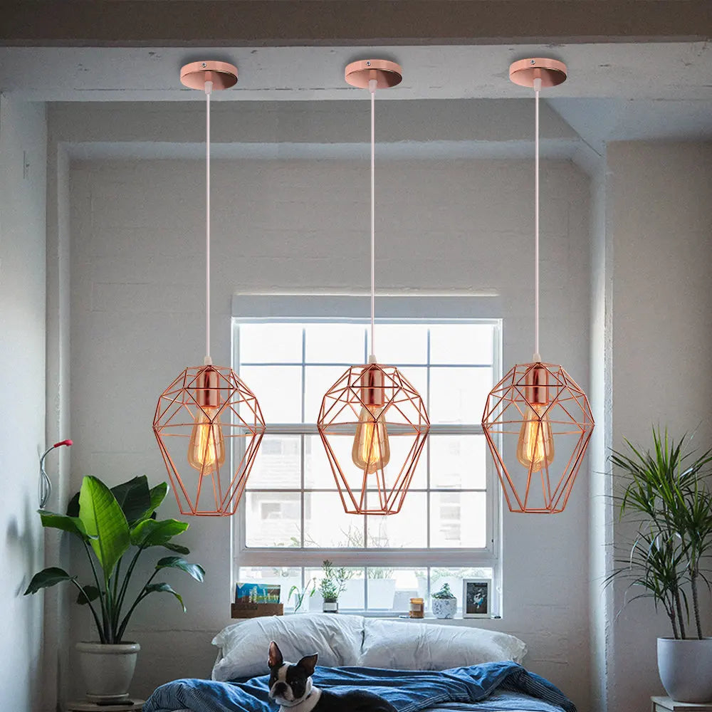 Birdcage Diamond Ceiling Pendant Light Chandelier for Home Living Room Decor