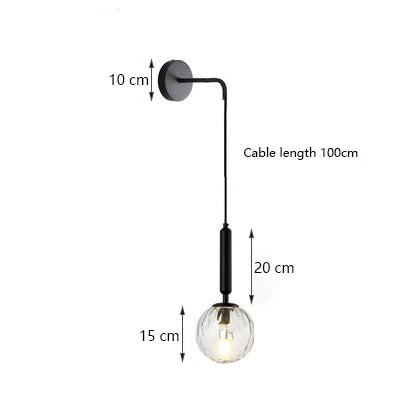 Round LED Glass Wall Lamp Scandinavian Bedside Reading Light E27