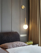 Modern Gold Black Hanging Wall Lamp with Glass Lampshade for Bedroom Decor