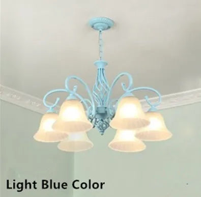 Vintage Blue Chandelier with Glass Lampshade for Home Lighting