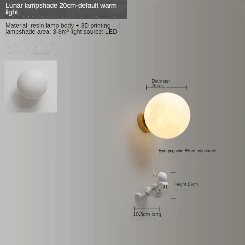Astronaut Moon Wall Lamp: Creative 3D Printing Light for Kids' Bedroom.