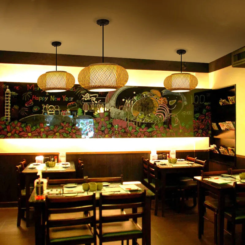 Japanese Bamboo Pendant Light for Kitchen and Hotel Decor