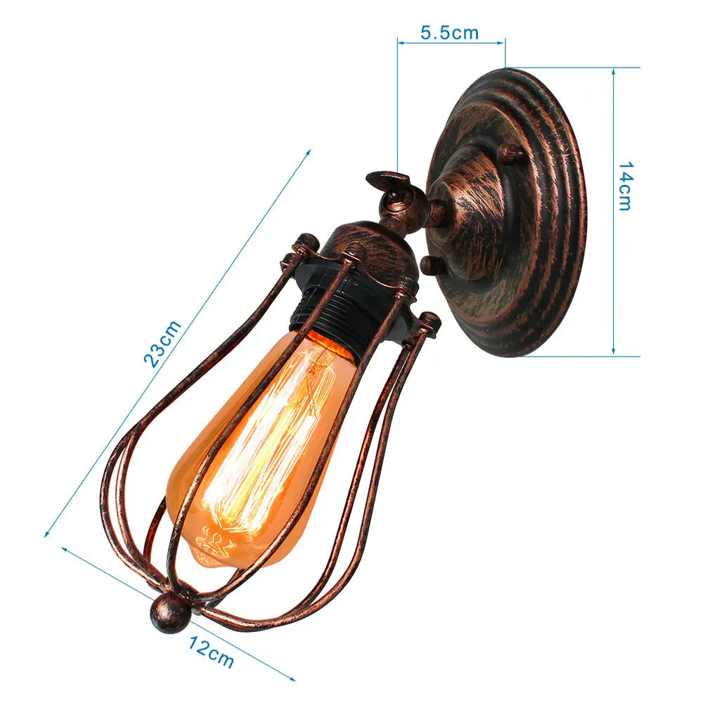 Adjustable Industrial Wall Light Rustic Wire Metal Cage Sconce