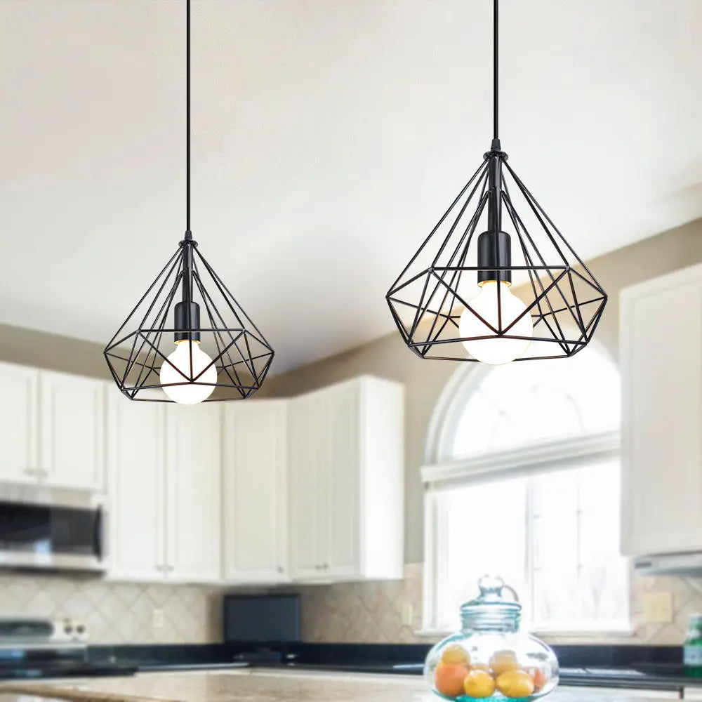 Industrial LED Pendant Light Vintage Loft Cage Hanging Lamp for Home Decor