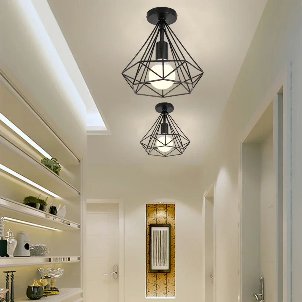 Iron Cage Ceiling Lamp: Modern Nordic LED Light Fixture for Kitchen, Living Room, Bedroom