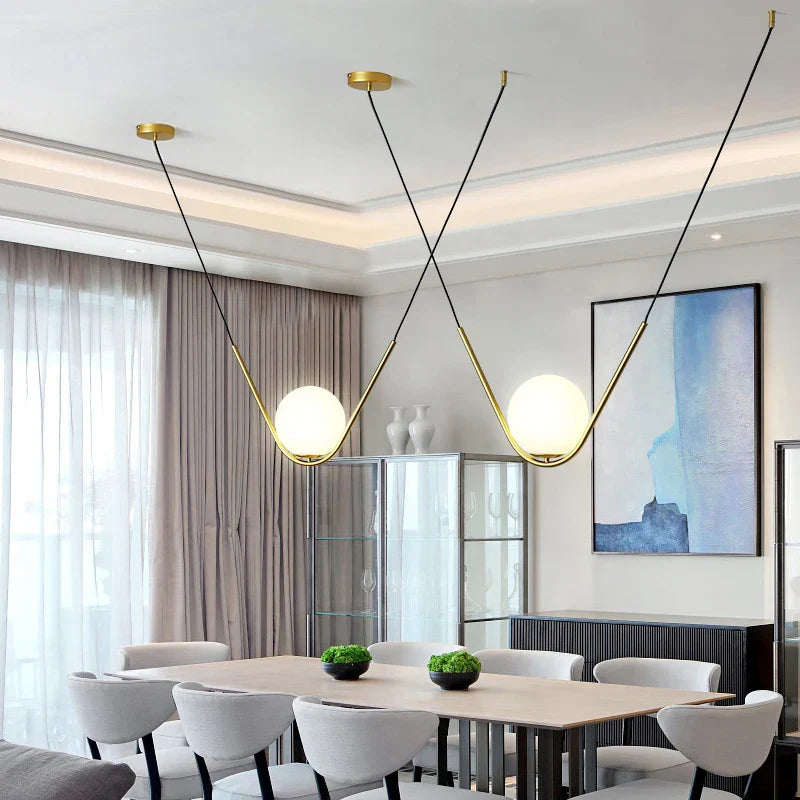 Minimalist Nordic Glass Pendant Light - Golden Black Long Line Ball Pendant Lamp