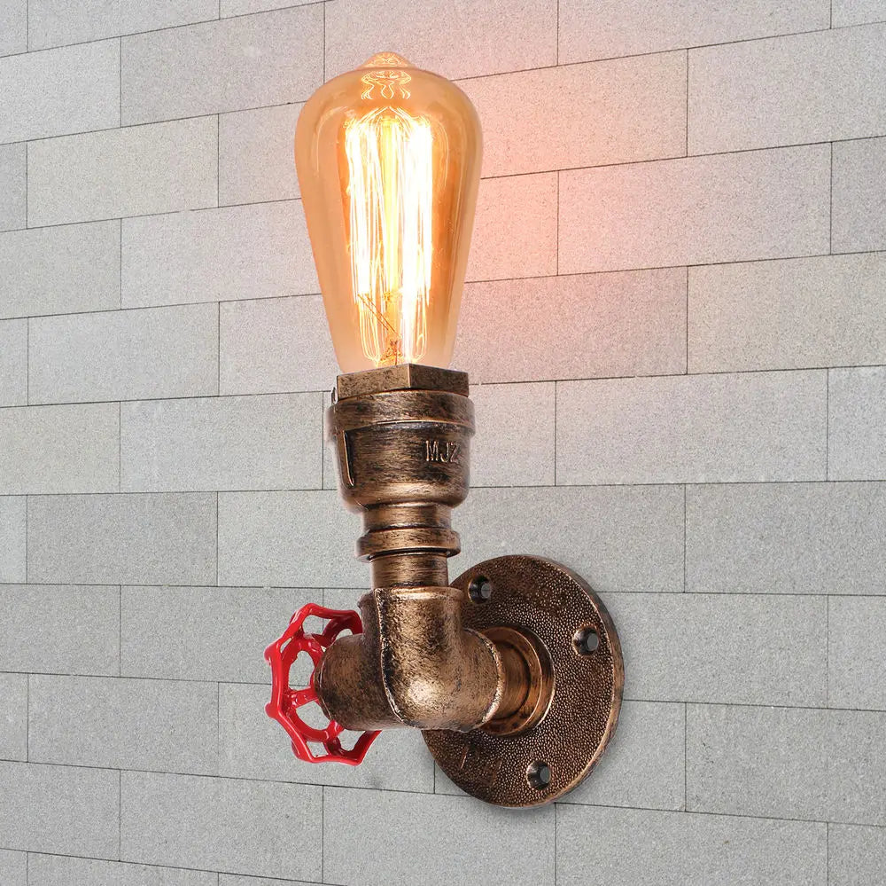 Rustic Iron Water Pipe Wall Sconce Industrial Vintage Bedside Lamp