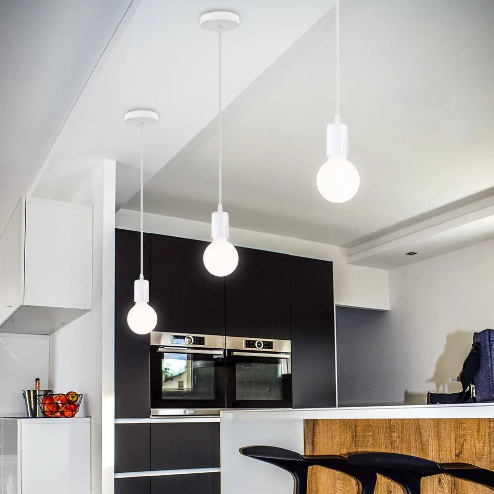 White Cage Industrial Pendant Light Fixture - Modern Loft Hanging Lamp