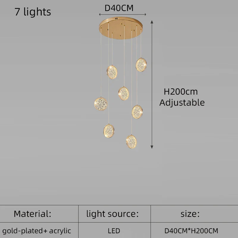 Modern Golden Round Acrylic Stair Chandelier by - Elegant Designer Lighting for Home