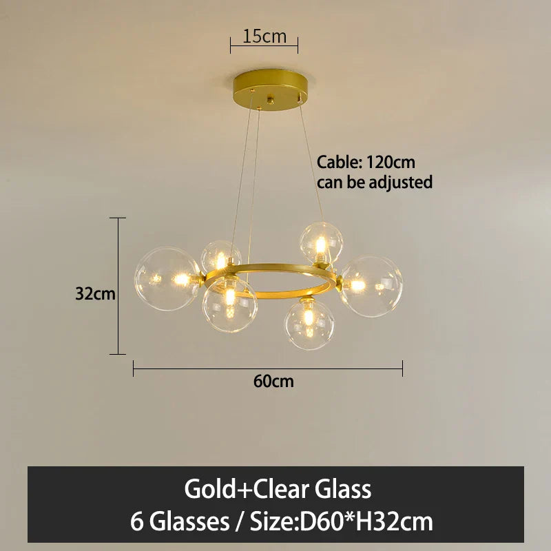 Nordic Glass Ball Pendant Light Gold/Black Dining Living Room Decor Afralia™