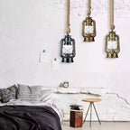 Retro Industrial Hemp Rope Kerosene Pendant Chandelier LED Ceiling Lamp