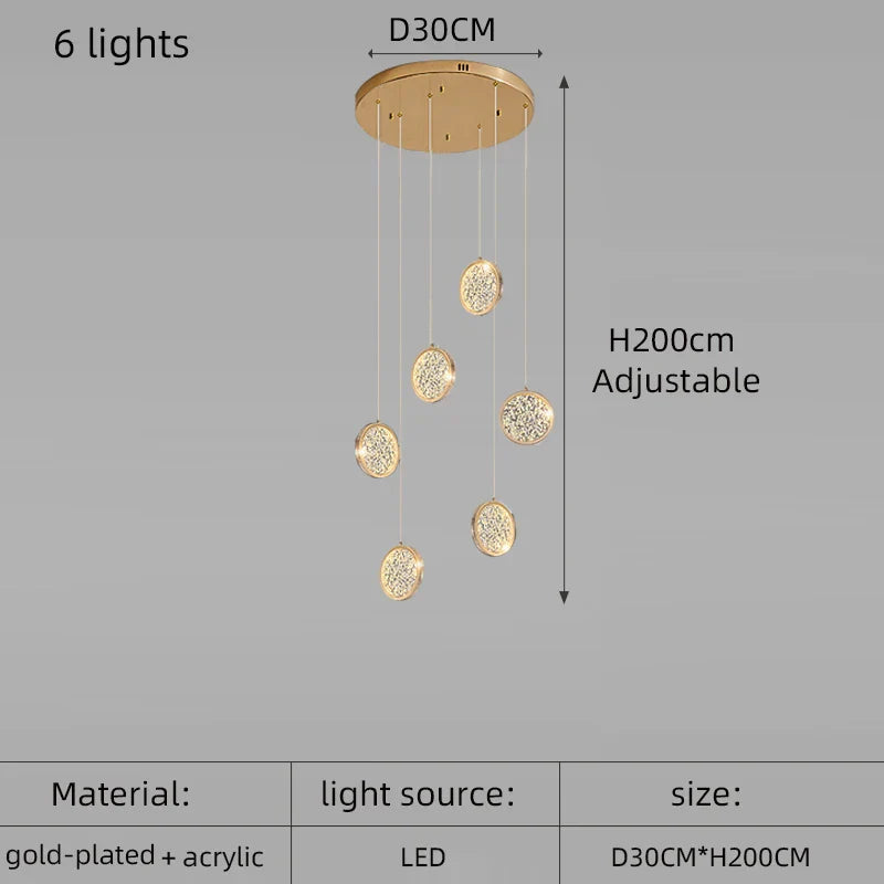 Modern Golden Round Acrylic Stair Chandelier by - Elegant Designer Lighting for Home