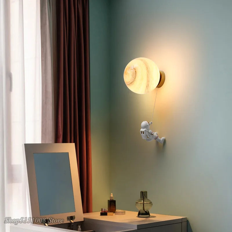 Astronaut Moon Wall Lamp: Creative 3D Printing Light for Kids' Bedroom.