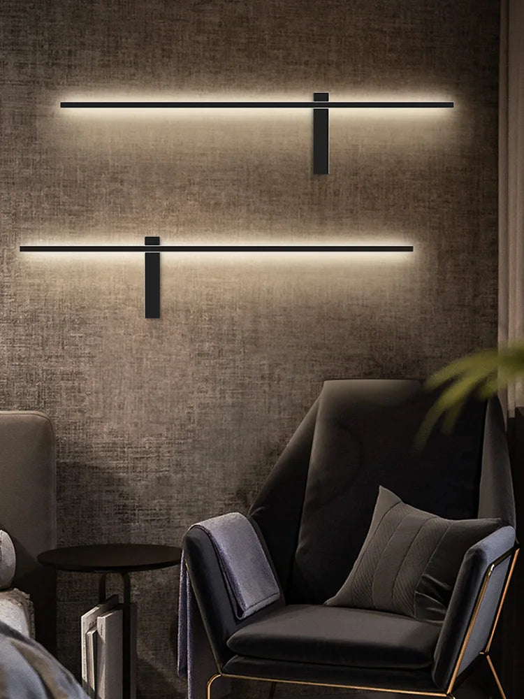Modern Black Long Strip Wall Lamp for Bedroom Living Room TV Background