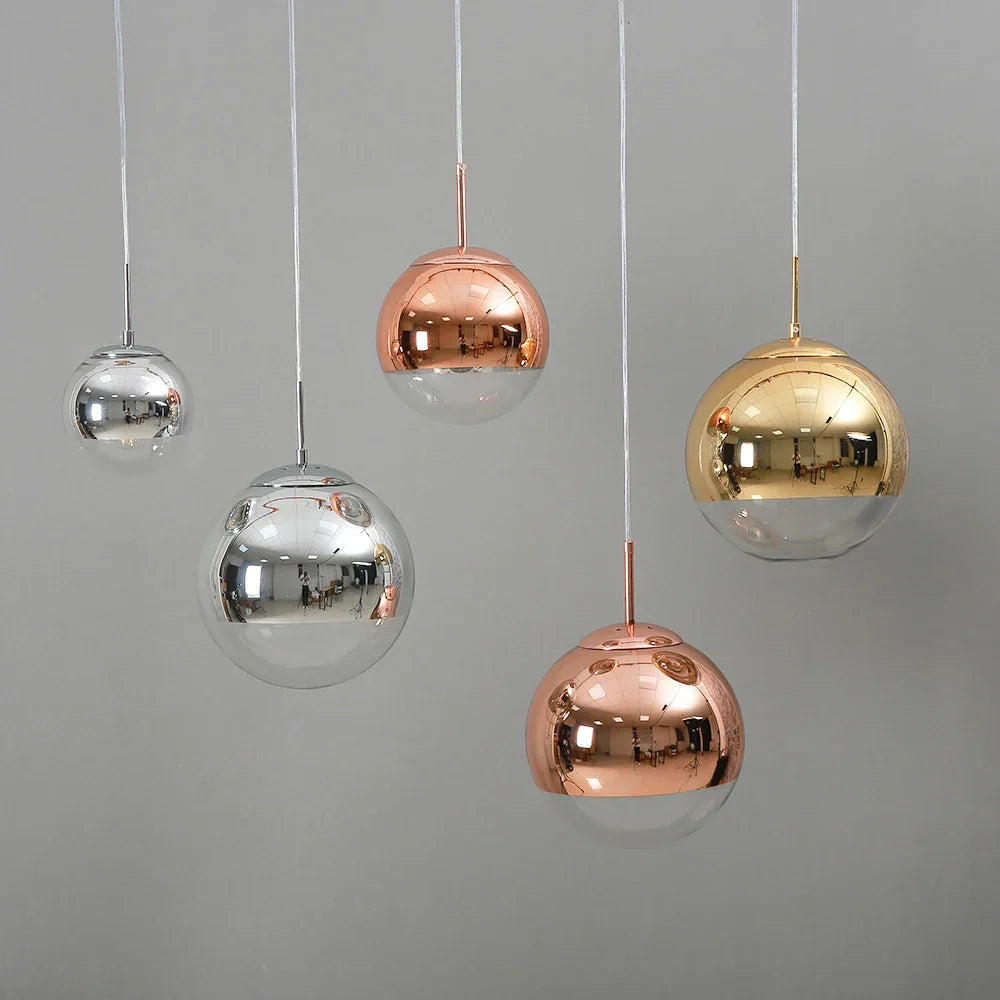 Silver Mirror Ball LED Pendant Light for Kitchen Living Room Bedroom