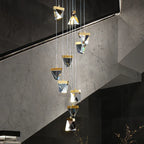 Crystal Square Rhombic LED Chandelier for Duplex Villa Living Room & Restaurant