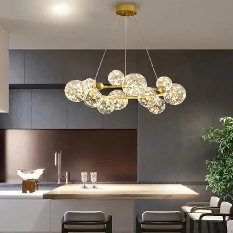 Nordic Glass Bubble LED Chandelier: Modern Parlor Dining Room Lighting for Romantic Atmosphere