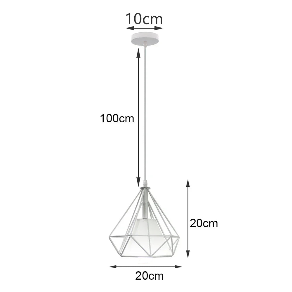 White Cage Industrial Pendant Light Fixture - Modern Loft Hanging Lamp