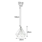 White Cage Industrial Pendant Light Fixture - Modern Loft Hanging Lamp