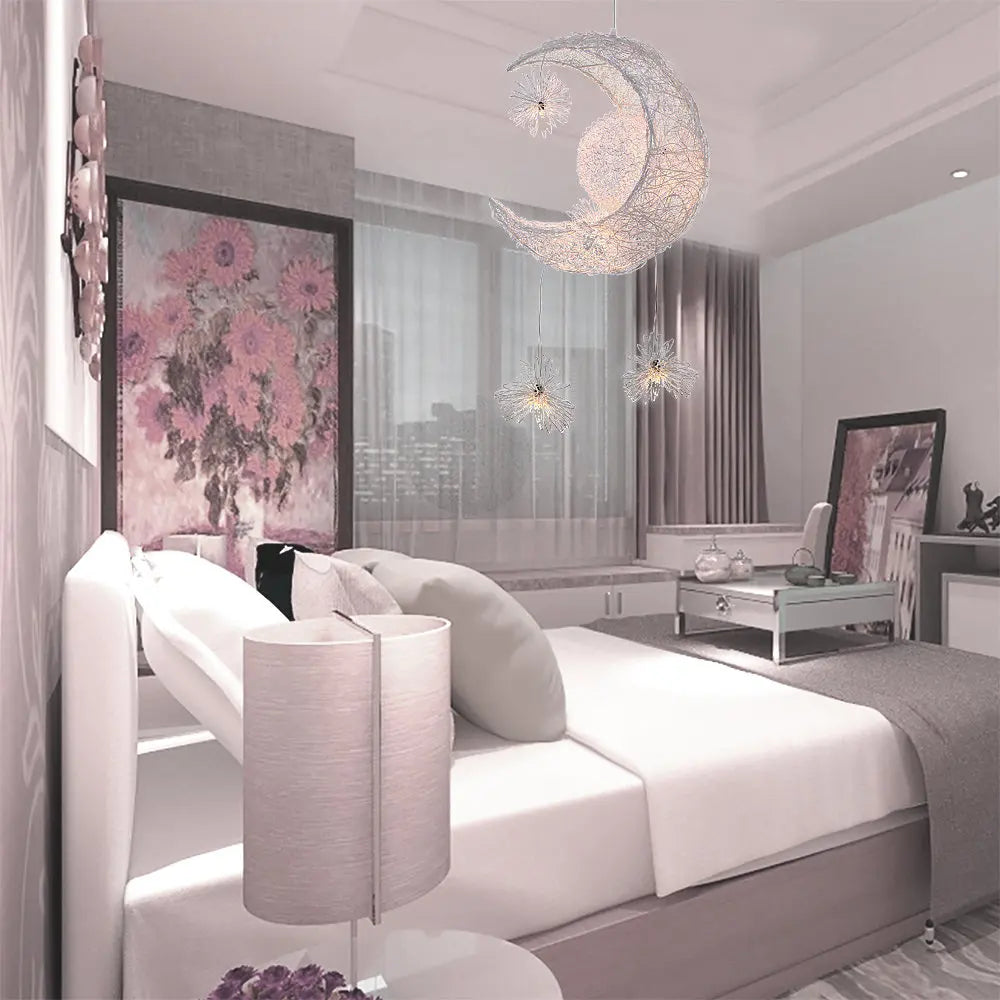 Moon Star LED Pendant Light for Kids Bedroom Christmas Decor