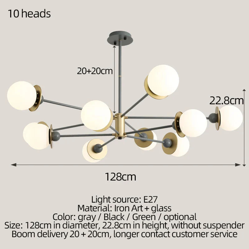 Modern Glass Ball LED Chandelier for Living Room, Dining Room, Study & Ceiling Lighting