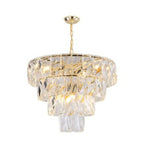 Gold Steel Crystal LED Pendant Light Fixture Luxe Round Hanging Lamp