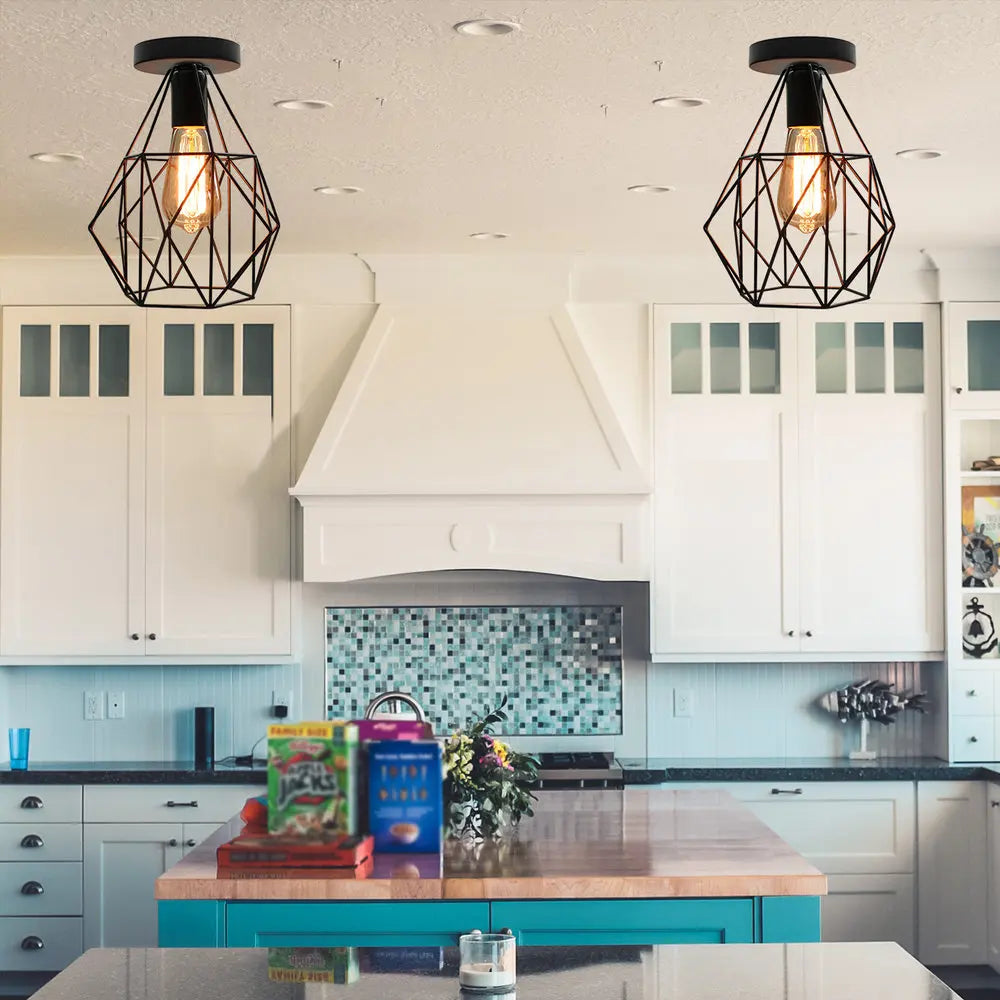 Iron Cage Chandelier Loft Ceiling Light for Kitchen Bedroom Living Room